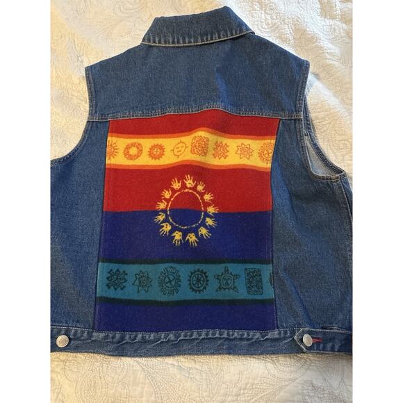 Pendleton Denim Vest XL Wool Blanket Back Southwestern Vintage 90s Western - Picture 4 of 11